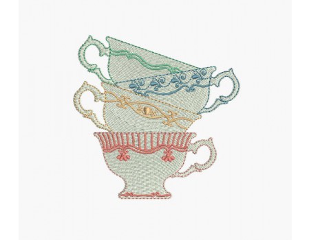 machine embroidery decorated porcelain cups