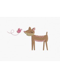 Motif de broderie machine  faon et papillon