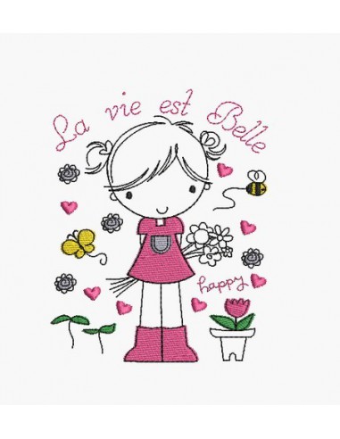 Motif de broderie machine fille la vie est belle