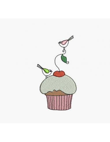 Motif de broderie machine cupcake oiseaux