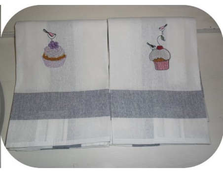 Motif de broderie machine cupcake oiseaux