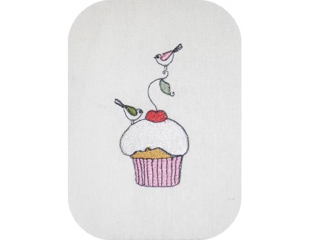 Motif de broderie machine cupcake oiseaux