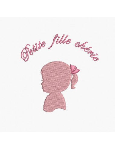 Motif de broderie machine profil petite fille chérie