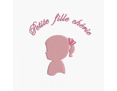 Motif de broderie machine profil petite fille chérie