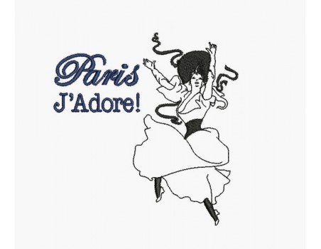 Motif de broderie machine femme rétro Paris j'adore