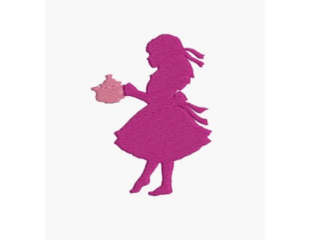 Instant download machine embroidery girl serving tea