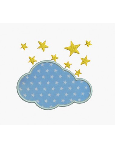 Motif de broderie machine nuage appliqué avec étoiles