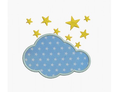 Motif de broderie machine nuage appliqué avec étoiles