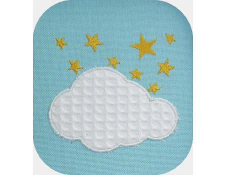 Motif de broderie machine nuage appliqué avec étoiles