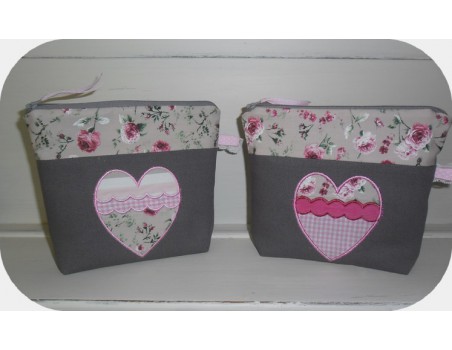 Motif de broderie machine coeur triple appliqués