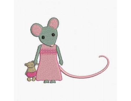 Motif de broderie machine souris avec son doudou