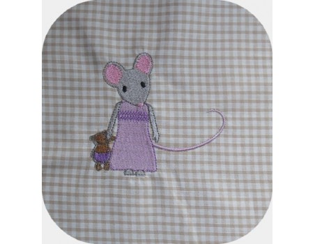 Instant download machine embroidery little mouse with his teddy bear