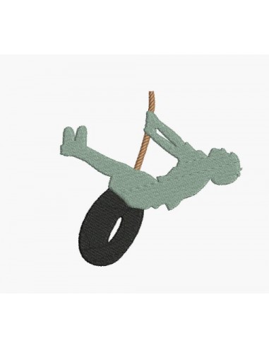 Motif de broderie machine garçon sur un pneu balançoire