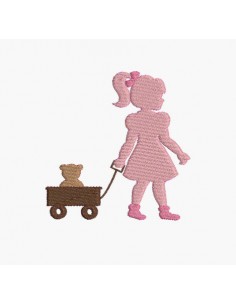Instant download machine embroidery girl walking his bears in a carriage