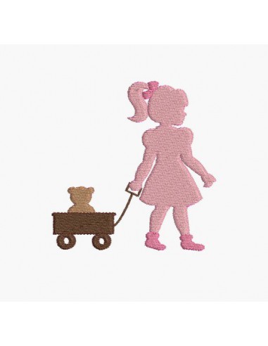 Instant download machine embroidery girl walking his bears in a carriage