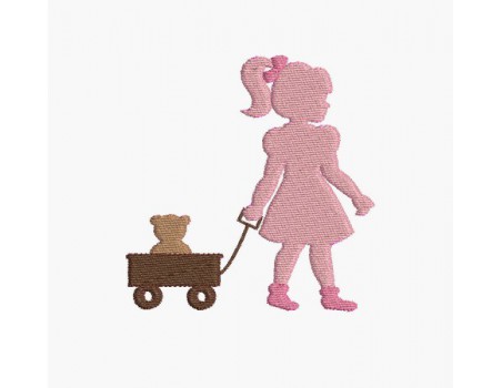 Instant download machine embroidery girl walking his bears in a carriage