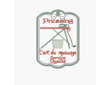 Motif de broderie machine étiquette pressing