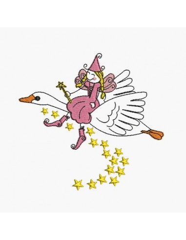Instant download machine embroidery Fairy stars on his flying goose