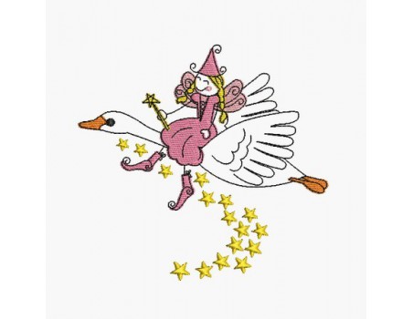 Instant download machine embroidery Fairy stars on his flying goose