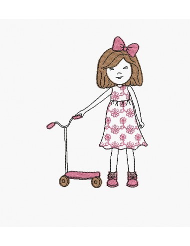 Instant download machine embroidery girl and her scooter