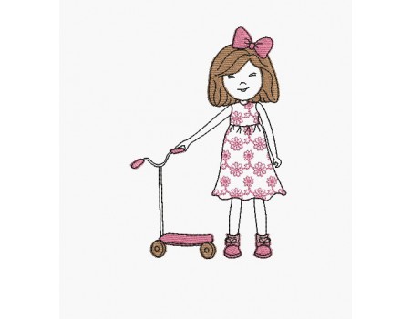 Instant download machine embroidery girl and her scooter