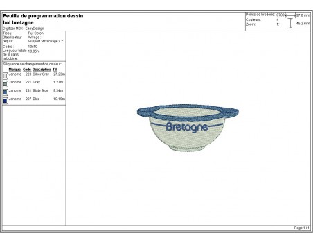 Instant download machine embroidery Breton bowl