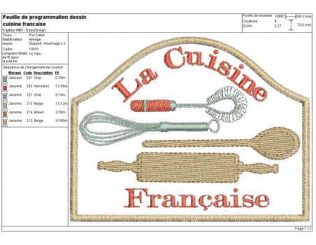 Instant download machine embroidery french kitchen