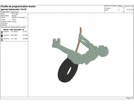 Motif de broderie machine garçon sur un pneu balançoire