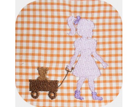 Instant download machine embroidery girl walking his bears in a carriage