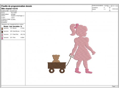 Instant download machine embroidery girl walking his bears in a carriage