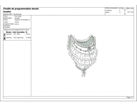 Motif de broderie machine bustier de grand mère