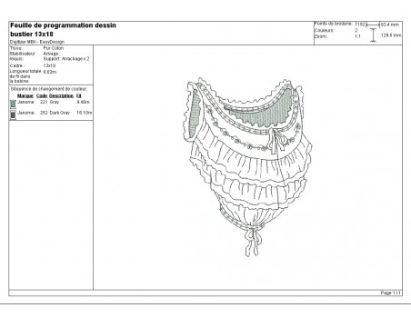 Motif de broderie machine bustier de grand mère