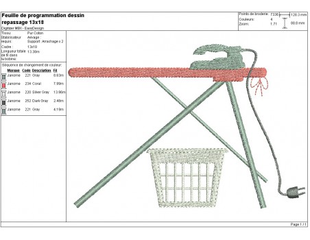 Motif de broderie machine table à repasser