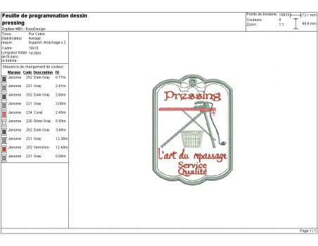 Motif de broderie machine étiquette pressing