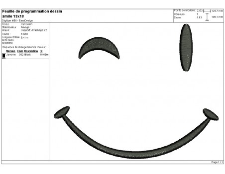 Motif de broderie machine smiley clin d'oeil