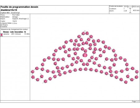 Motif de broderie machine diadème