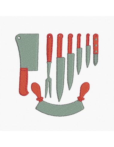 Instant download machine embroidery design range of kitchen knives