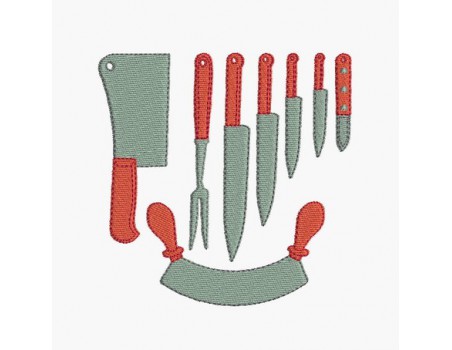 Instant download machine embroidery design range of kitchen knives