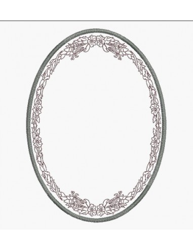 Instant download machine embroidery design applique oval frame garland of flowers