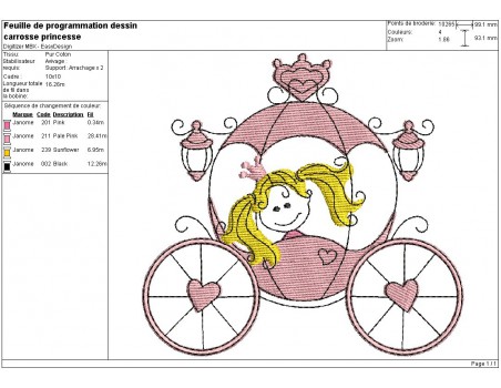 Motif de broderie machine carrosse de princesse