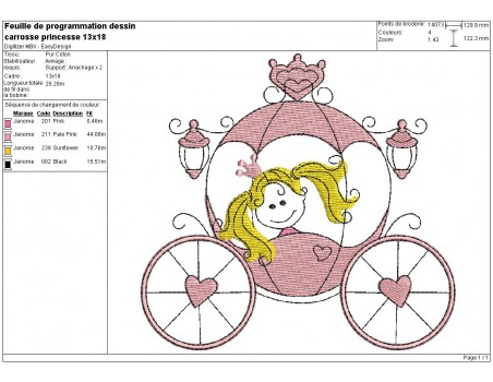 Motif de broderie machine carrosse de princesse