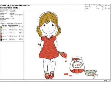 Instant download machine embroidery girl and her cherry jam jar