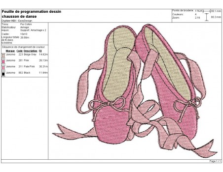 Motif de broderie machine chaussons de danse