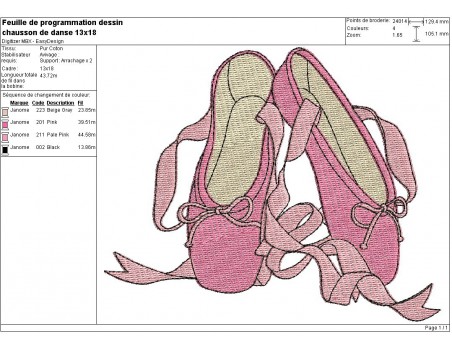 Motif de broderie machine chaussons de danse
