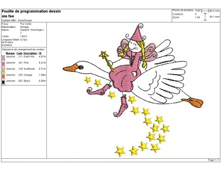 Instant download machine embroidery Fairy stars on his flying goose