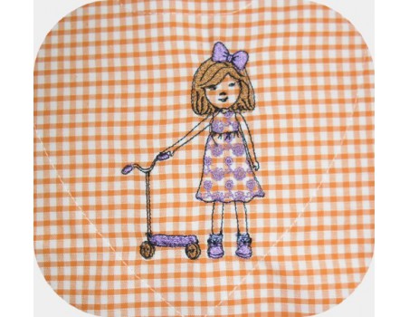 Instant download machine embroidery girl and her scooter