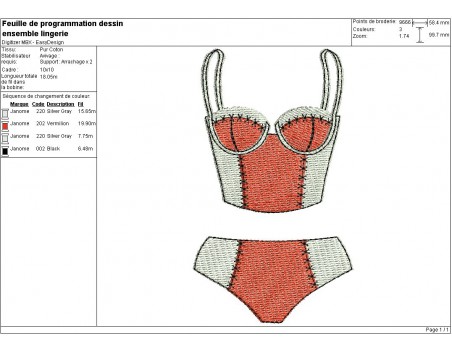 Motif de broderie machine ensemble lingerie