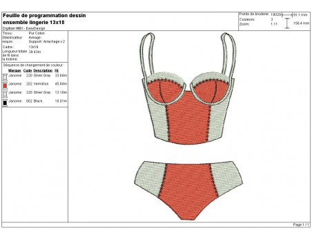 Motif de broderie machine ensemble lingerie