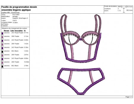 Instant download machine embroidery applique  lingerie set panties and bra