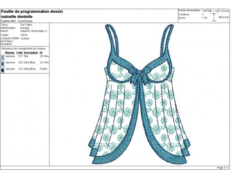 Motif de broderie machine nuisette dentelle